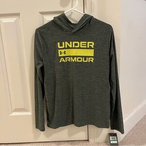 Boys Under Armour Green Long Sleeve Hoodie with Yellow Logo